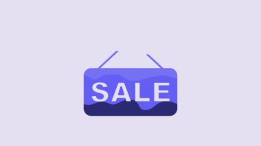 Blue Price tag with an inscription Sale icon isolated on purple background. Badge for price. Promo tag discount. 4K Video motion graphic animation.