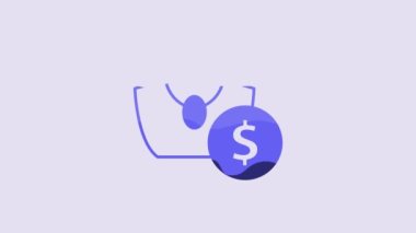 Blue Auction jewelry sale icon isolated on purple background. Auction bidding. Sale and buyers. 4K Video motion graphic animation.