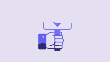 Blue Hand holding auction paddle icon isolated on purple background. Bidding concept. Auction competition. Hands rising signs with BID inscriptions. 4K Video motion graphic animation.