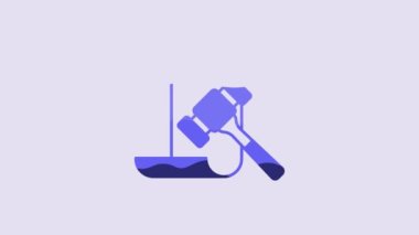 Blue Auction hammer icon isolated on purple background. Gavel - hammer of judge or auctioneer. Bidding process, deal done. Auction bidding. 4K Video motion graphic animation.