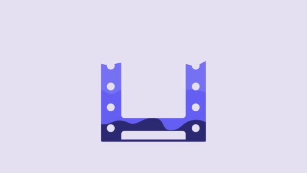 Blue Play Video Значок Изолирован Фиолетовом Фоне Вывеска Видеографическая Анимация — стоковое видео