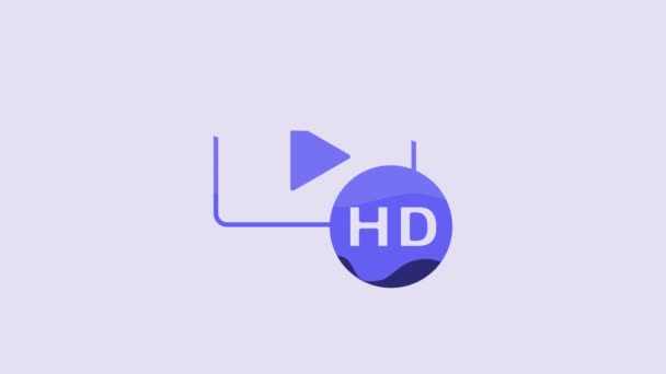 青いHdムービー テープ 紫色の背景に隔離されたフレームアイコン 4Kビデオモーショングラフィックアニメーション — ストック動画