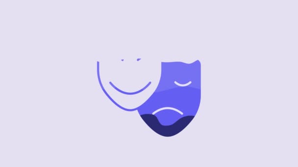 Blue Comedy Tragedy Theatrical Masks Icon Isolated Purple Background Video — Stockvideo