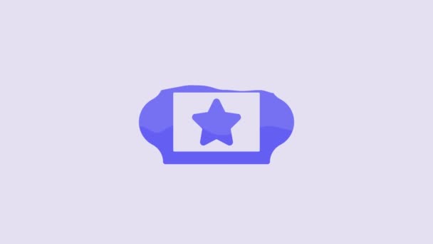 紫色の背景に隔離されたブルーシネマチケットアイコン 4Kビデオモーショングラフィックアニメーション — ストック動画