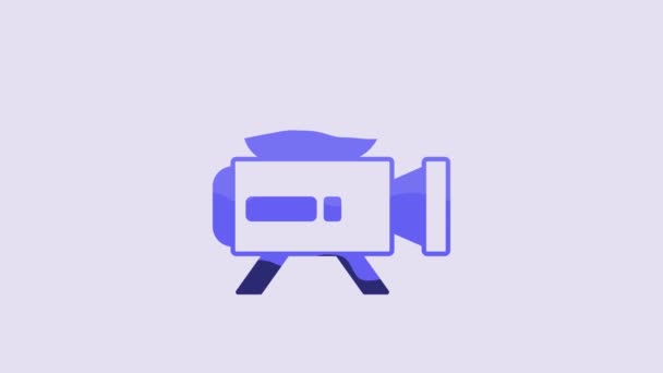 Синий Значок Камеры Кинотеатра Retro Фиолетовом Фоне Видеокамера Кинознак Кинопроектор — стоковое видео