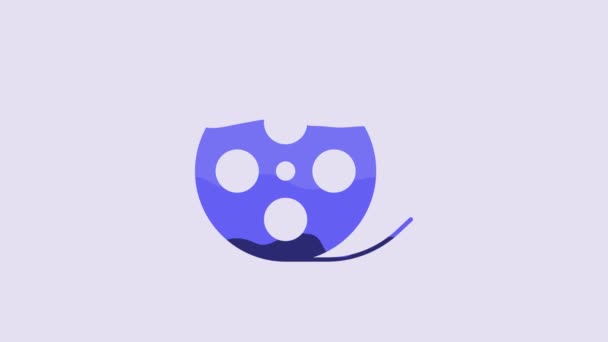 Значок Blue Film Reel Выделен Фиолетовом Фоне Видеографическая Анимация — стоковое видео