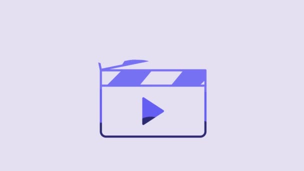 Blue Movie Clapper Symbol Isoliert Auf Lila Hintergrund Filmklappbrett Klappschild — Stockvideo