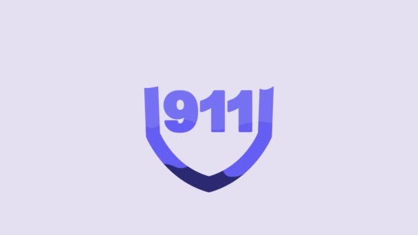 Telefono Blu Con Icona 911 Chiamata Emergenza Isolato Sfondo Viola — Video Stock