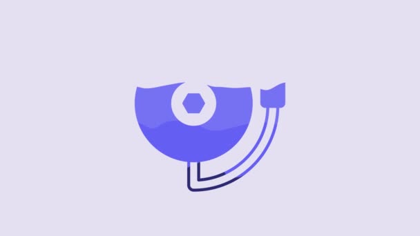 蓝色响铃图标隔离在紫色背景上 火警系统 服务铃 手铃标志 通知标志 4K视频运动图形动画 — 图库视频影像