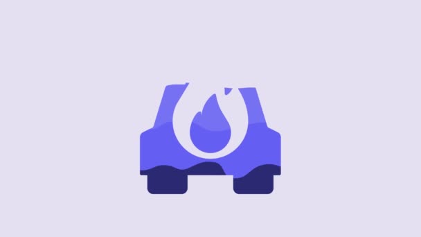 Иконка Синего Горящего Автомобиля Выделена Фиолетовом Фоне Машина Горит Разбитая — стоковое видео
