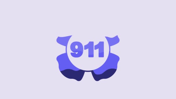 Telefono Blu Con Icona 911 Chiamata Emergenza Isolato Sfondo Viola — Video Stock