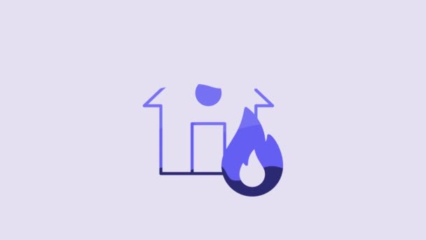 Blue Fire Burning House Icon Isolated Purple Background Video Motion — Wideo stockowe