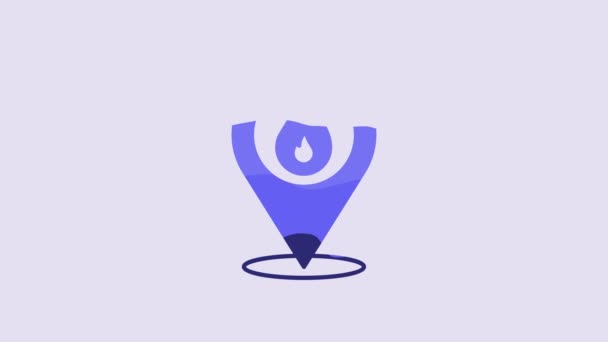 Blue Map Pointer Fire Flame Icon Isolated Purple Background Fire — Vídeo de Stock