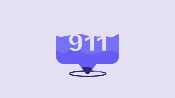 Blaues Telefon Mit Notrufsymbol 911 Isoliert Auf Violettem Hintergrund Polizei — Stockvideo