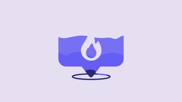 Синя Карта Вказівник Піктограмою Вогню Ізольовані Фіолетовому Фоні Пожежа Неподалік — стокове відео
