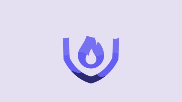 Blue Fire Protection Shield Icon Isolated Purple Background Insurance Concept — Video Stock