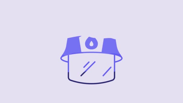 Синий Шлем Пожарного Значок Пожарного Шляпы Изолирован Фиолетовом Фоне Видеографическая — стоковое видео