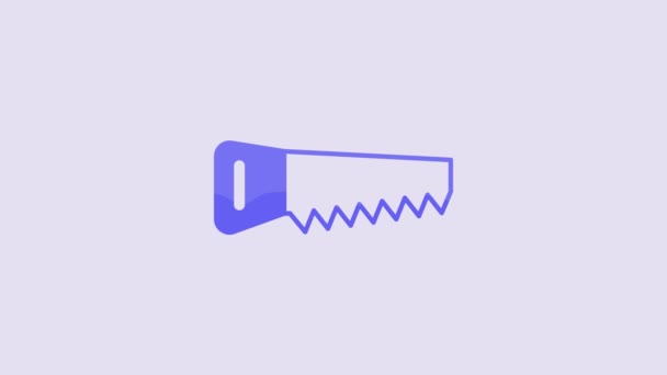 Blue Hand Saw Icon Isolated Purple Background Video Motion Graphic — Stock Video