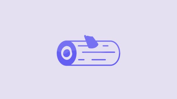 紫色の背景に隔離された青い木製のログアイコン 薪の山だ 4Kビデオモーショングラフィックアニメーション — ストック動画