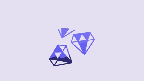 Blue Gem Stone Icon Isolated Purple Background Jewelry Symbol Diamond — ストック動画