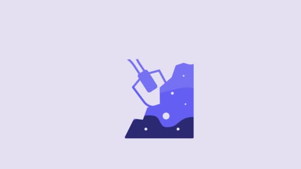 Blue Shovel Stone Icon Isolated Purple Background Gardening Tool Tool — Stock Video