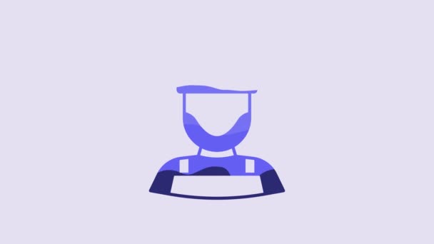 Blue Miner Icono Casco Aislado Sobre Fondo Púrpura Animación Gráfica — Vídeos de Stock