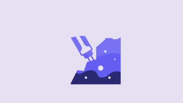 Blue Construction Jackhammer Stone Icon Isolated Purple Background Video Motion — Stockvideo