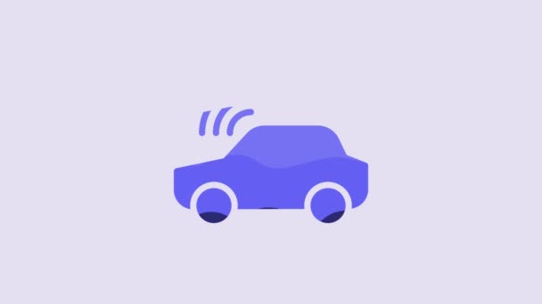 Blue Smart Car System Wireless Connection Icon Isolated Purple Background — Stock Video