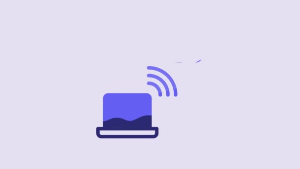 Blue Network Cloud Connection Icon Isolated Purple Background Social Technology — Stok video