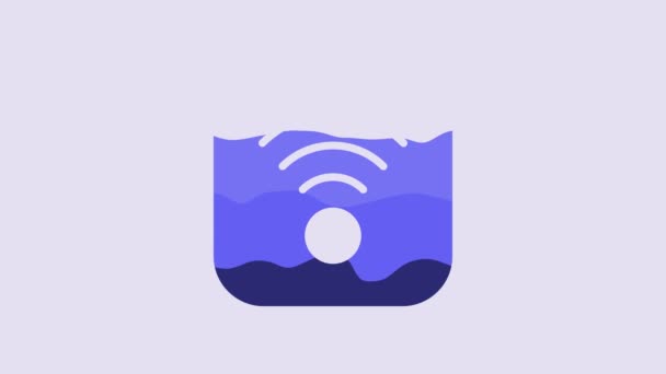 Blue Wireless Internet Network Icon Isolated Purple Background Видеографическая Анимация — стоковое видео