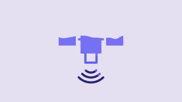 Blue Satellite Icon Isolated Purple Background Video Motion Graphic Animation — ストック動画