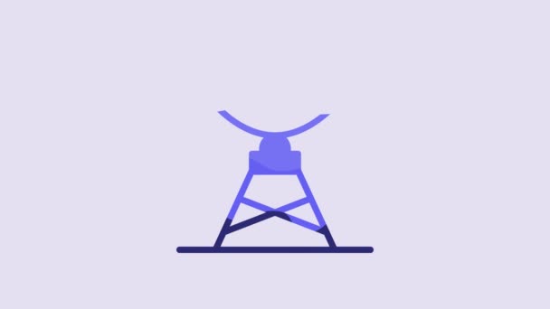 紫色の背景に隔離された青い衛星皿のアイコン 電波アンテナ 天文学 宇宙研究 4Kビデオモーショングラフィックアニメーション — ストック動画