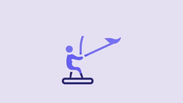 Blue Kitesurfing Icon Isolated Purple Background Video Motion Graphic Animation — Vídeo de Stock