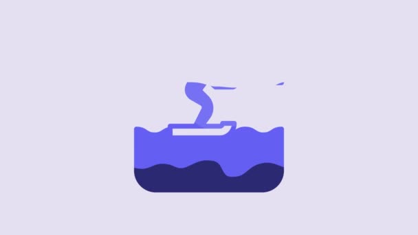 Modrá Voda Lyžování Muž Ikona Izolované Fialovém Pozadí Grafická Animace — Stock video
