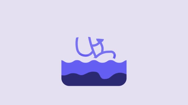 Blue Windsurfing Icon Isolated Purple Background Video Motion Graphic Animation — Stockvideo
