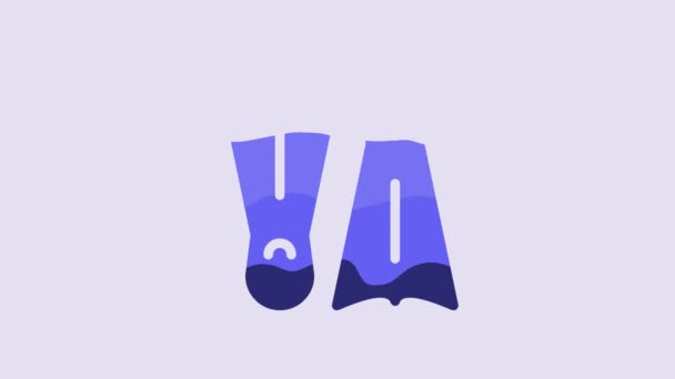 Blue Rubber Flippers Swimming Icon Isolated Purple Background Diving Equipment — Vídeos de Stock
