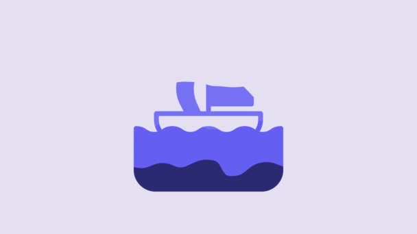 Blue Yacht Sailboat Sailing Ship Icon Isolated Purple Background Sail — Stock Video