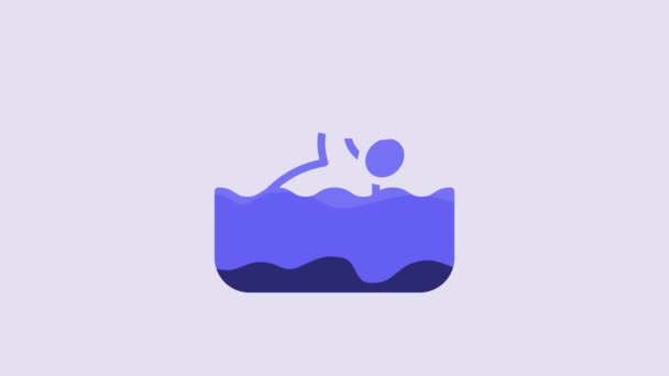 Blue Swimmer Athlete Icon Isolated Purple Background Video Motion Graphic — Vídeos de Stock