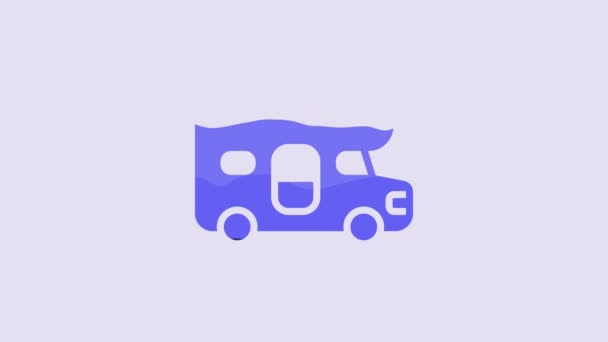 Blue Motorhome Vehicle Icon Isolated Purple Background Camper Mobile Home — Wideo stockowe