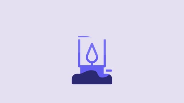 Azul Camping Lanterna Ícone Isolado Fundo Roxo Animação Gráfica Movimento — Vídeo de Stock