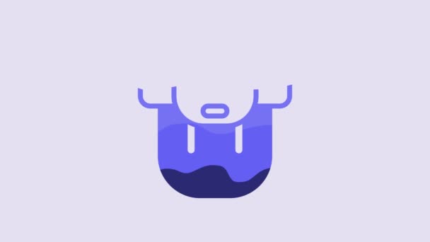 Blue Hiking Icono Mochila Aislado Sobre Fondo Púrpura Camping Montaña — Vídeo de stock