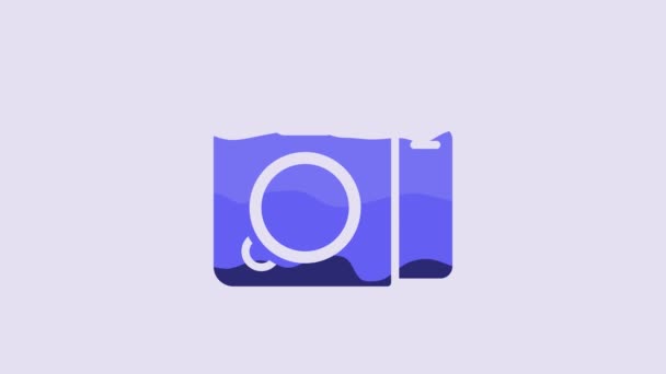 Синий Значок Фотокамеры Выделен Фиолетовом Фоне Фотокамера Цифровая Фотография Видеографическая — стоковое видео