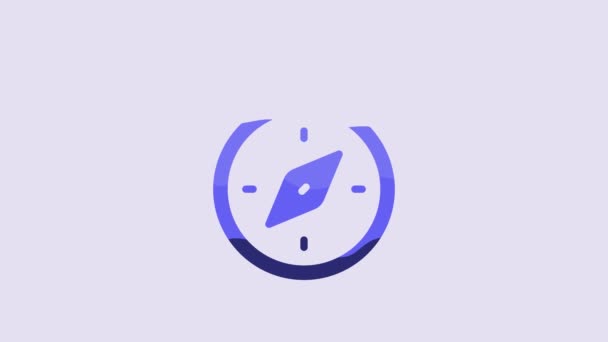 Blaues Kompass Symbol Isoliert Auf Lila Hintergrund Windrose Navigationssymbol Windrose — Stockvideo
