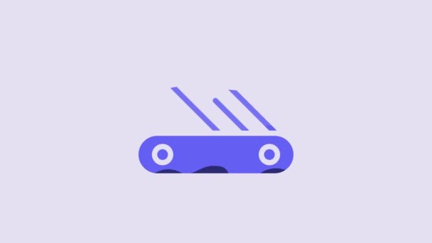 Blue Swiss Army Knife Icon Isolated Purple Background Multi Tool — Vídeo de Stock