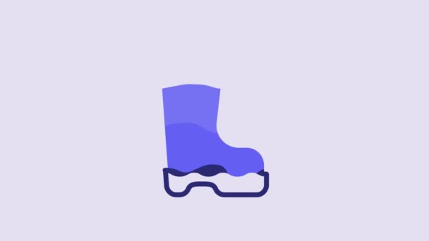 Icono Bota Goma Impermeable Azul Aislado Sobre Fondo Púrpura Botas — Vídeos de Stock