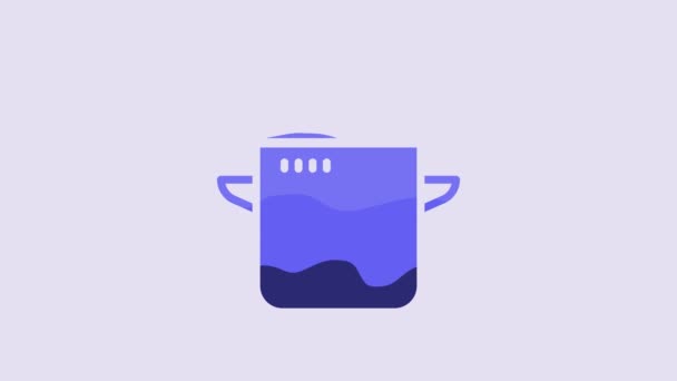 Blue Cooking Pot Icon Isolated Purple Background Boil Stew Food — Vídeo de Stock