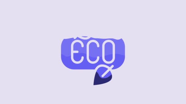 Blue Leaf Eco Symbol Icon Isolated Purple Background Banner Label — Vídeo de Stock