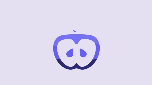 Синий Значок Apple Выделен Фиолетовом Фоне Избыточный Вес Здоровое Диетическое — стоковое видео