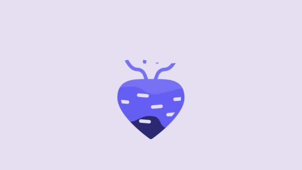 Icono Nabo Azul Aislado Sobre Fondo Púrpura Animación Gráfica Vídeo — Vídeos de Stock