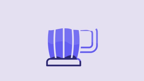 Taza Cerveza Azul Icono Aislado Sobre Fondo Púrpura Animación Gráfica — Vídeo de stock